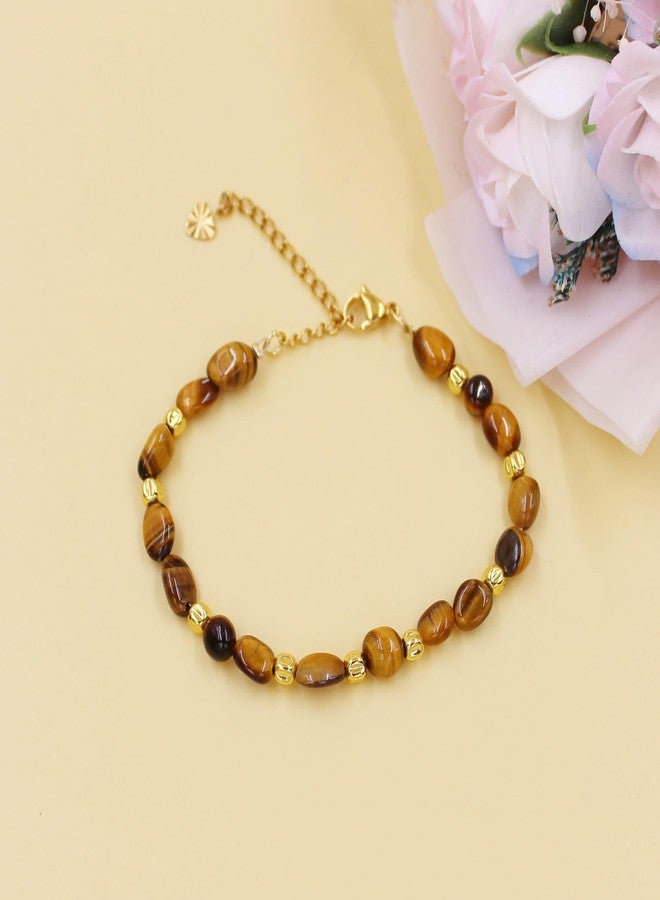Tobestu Tiger Eye Irregular Stone Bracelet with Fall Pumpkin Spacer Beads - Bohemian Minimalist Style YA5871 - Image 4